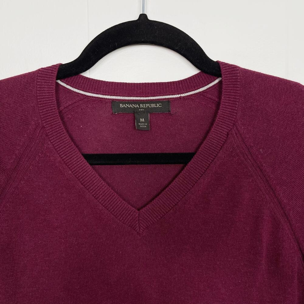 Banana Republic Cotton V Neck Lightweight Pullover Sweater Wine Red Medium Mens - Picture 3 of 7
